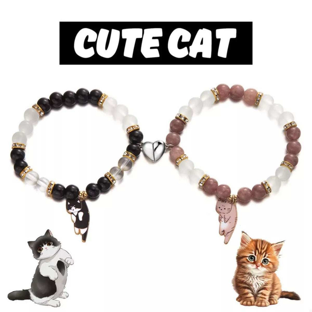 2 Piece Beaded Cat Charm Bracelet - Trendsi - Flyclothing LLC