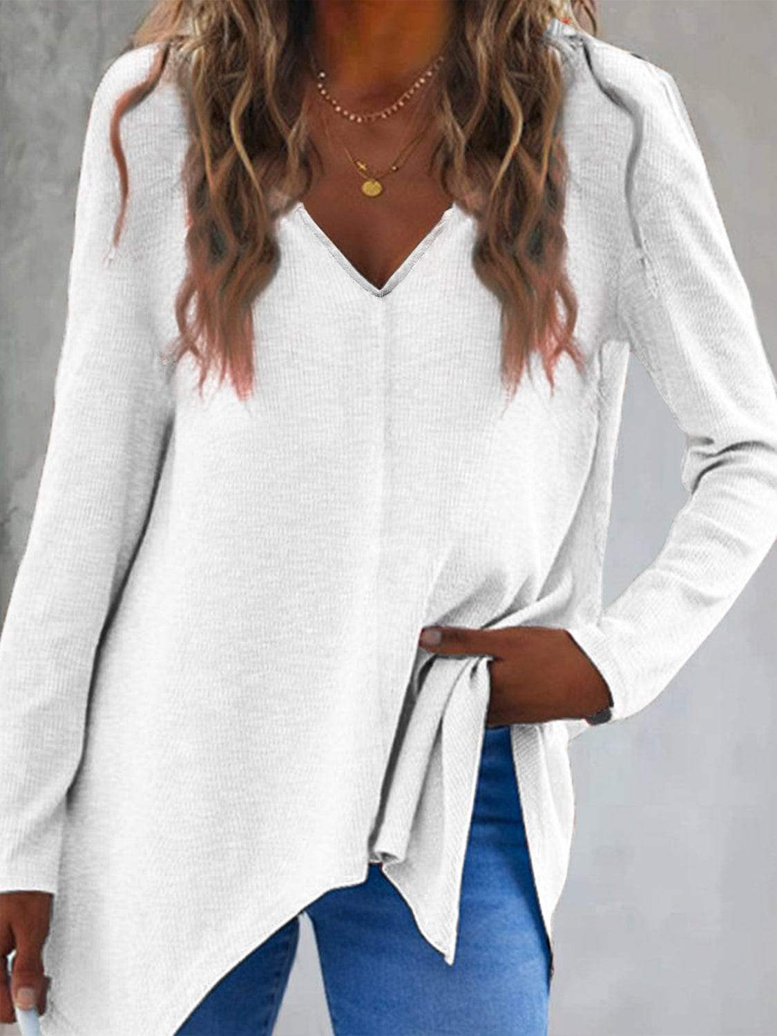 Full Size V-Neck Long Sleeve T-Shirt - Trendsi - Flyclothing LLC