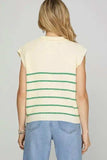 She + Sky Full Size Ribbed Hem Striped Half Zip Sweater Vest Plus Size - Trendsi - Flyclothing LLC