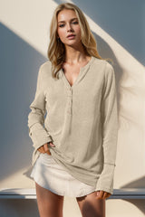 Double Take Full Size Notched Thumbhole Long Sleeve T-Shirt - Trendsi