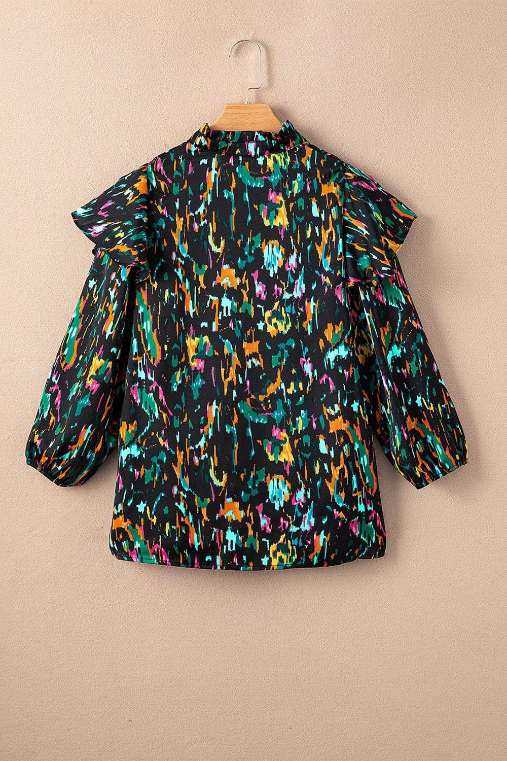 Abstract Print 3/4 Sleeve Ruffle Blouse - Trendsi - Flyclothing LLC