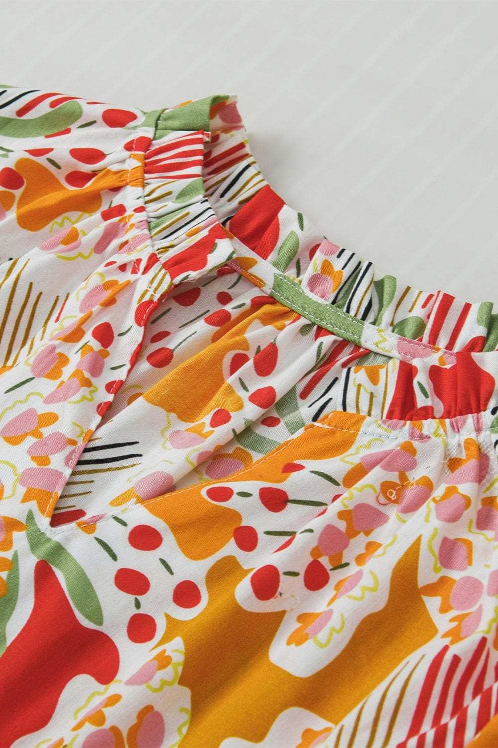 Printed Notched Short Sleeve Blouse - Trendsi - Flyclothing LLC