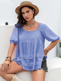 Plus Size Square Neck Half Sleeve Blouse - Trendsi - Flyclothing LLC
