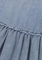 Cutout Round Neck Balloon Sleeve Denim Dress - Trendsi - Flyclothing LLC