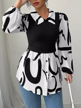 Abstract Print Long Sleeve Blouse - Trendsi - Flyclothing LLC