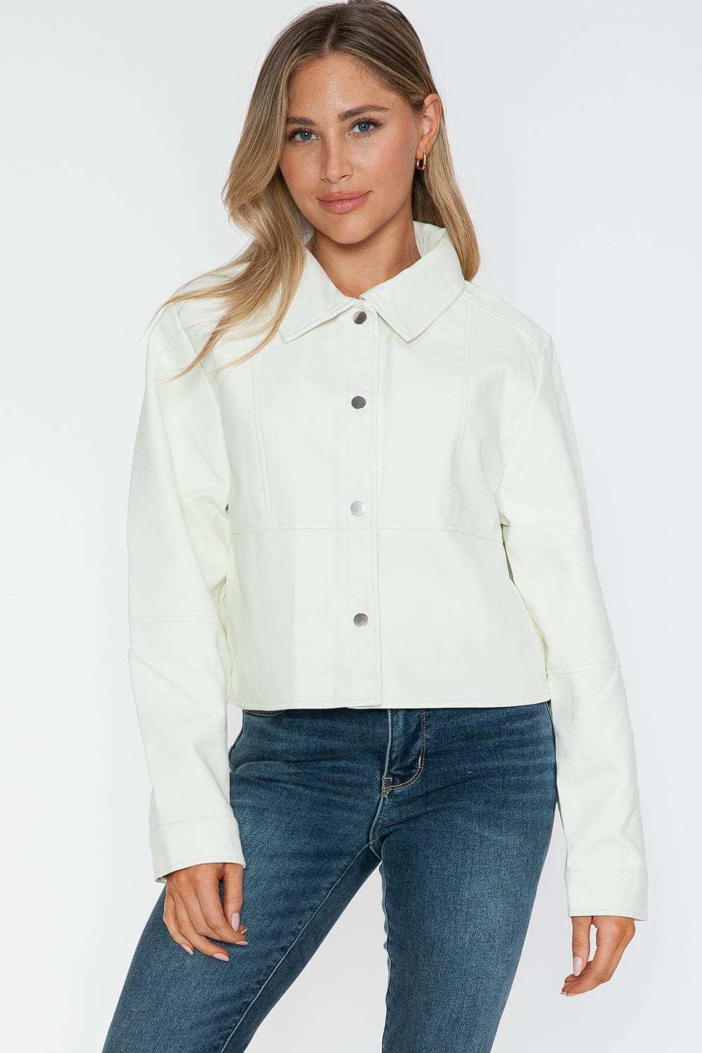 Snobbish Snap Down Long Sleeve PU Leather Jacket - Trendsi - Flyclothing LLC