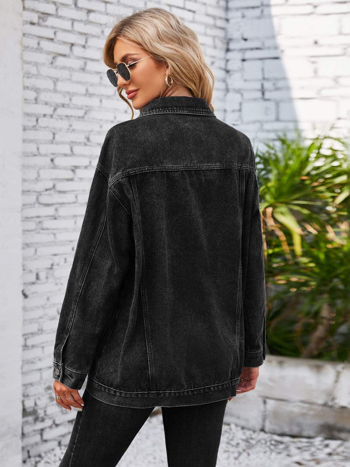 Button Up Long Sleeve Denim Jacket - Trendsi - Flyclothing LLC