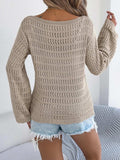 Openwork Boat Neck Long Sleeve Knit Cover Up - Trendsi - Flyclothing LLC