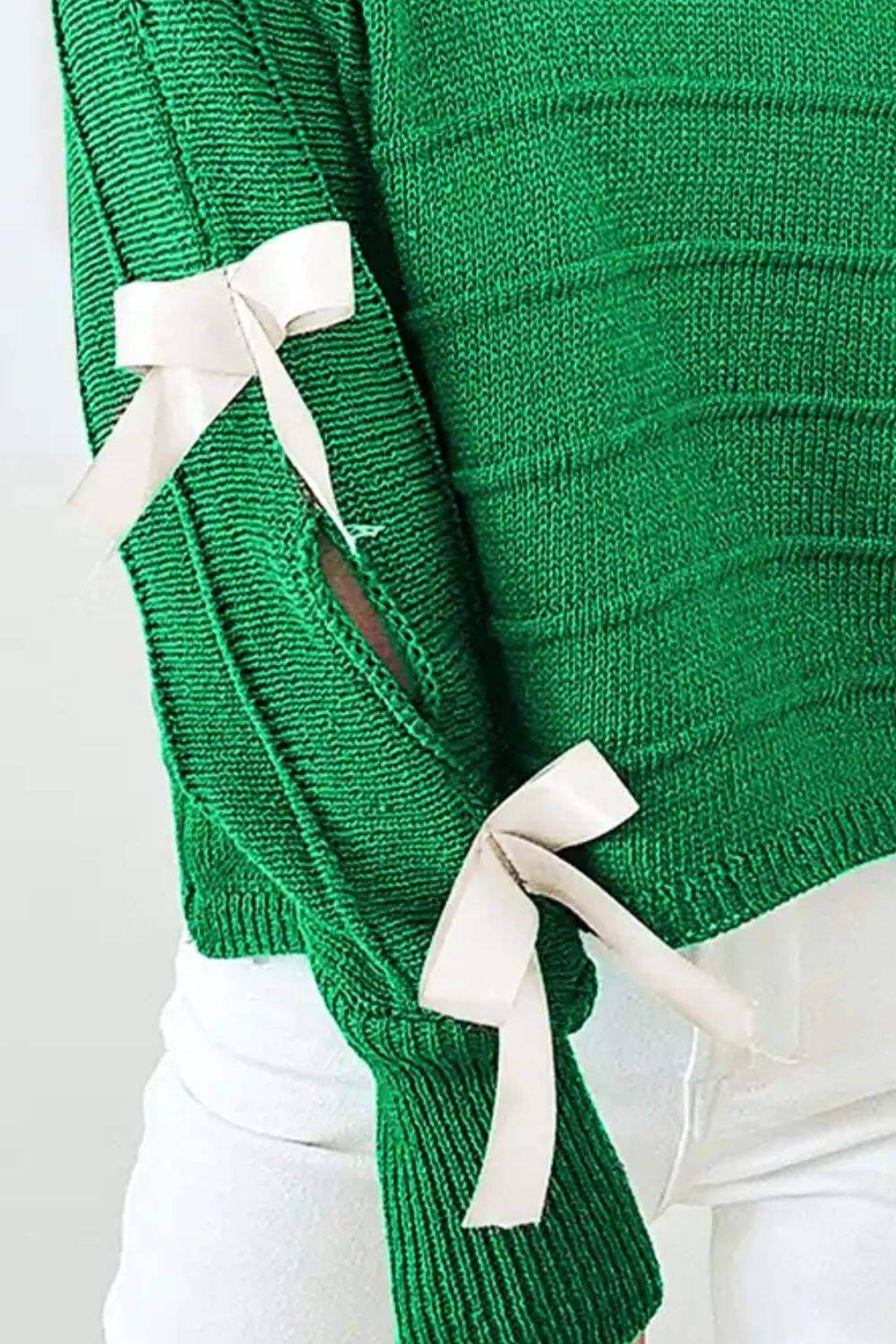 Bow Cutout Round Neck Long Sleeve Knit Top - Trendsi - Flyclothing LLC
