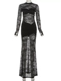 Lace Sheer Mock Neck Long Sleeve Maxi Dress - Trendsi - Flyclothing LLC
