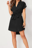 Tied Notched Short Sleeve Dress - Trendsi