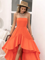 High-Low Ruched Tube Dress - Trendsi - Flyclothing LLC