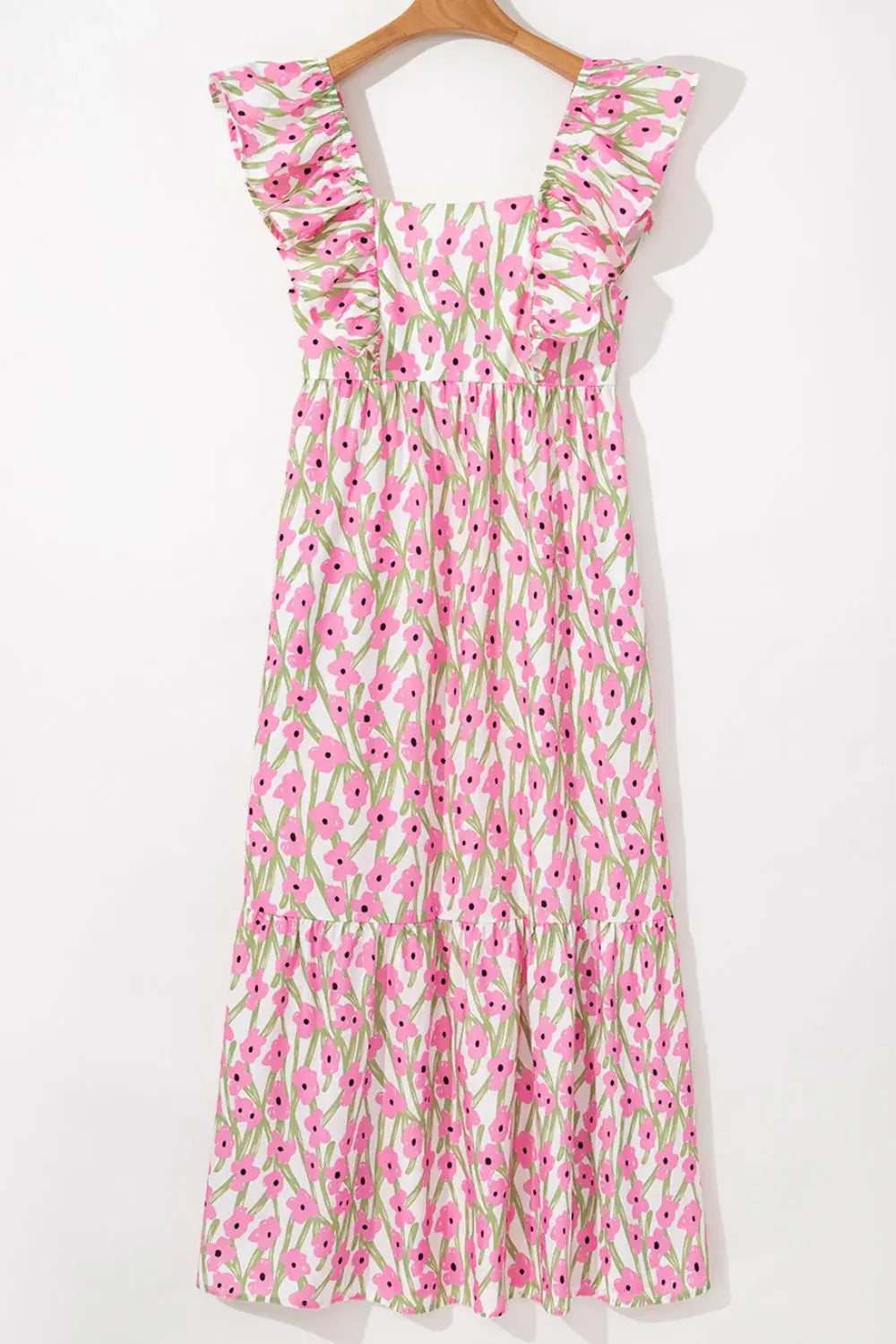 Floral Print Square Neck Ruffled Cap Sleeve Maxi Dress - Trendsi - Flyclothing LLC