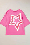 Color Block Star Patched Oversized T-Shirt - Trendsi