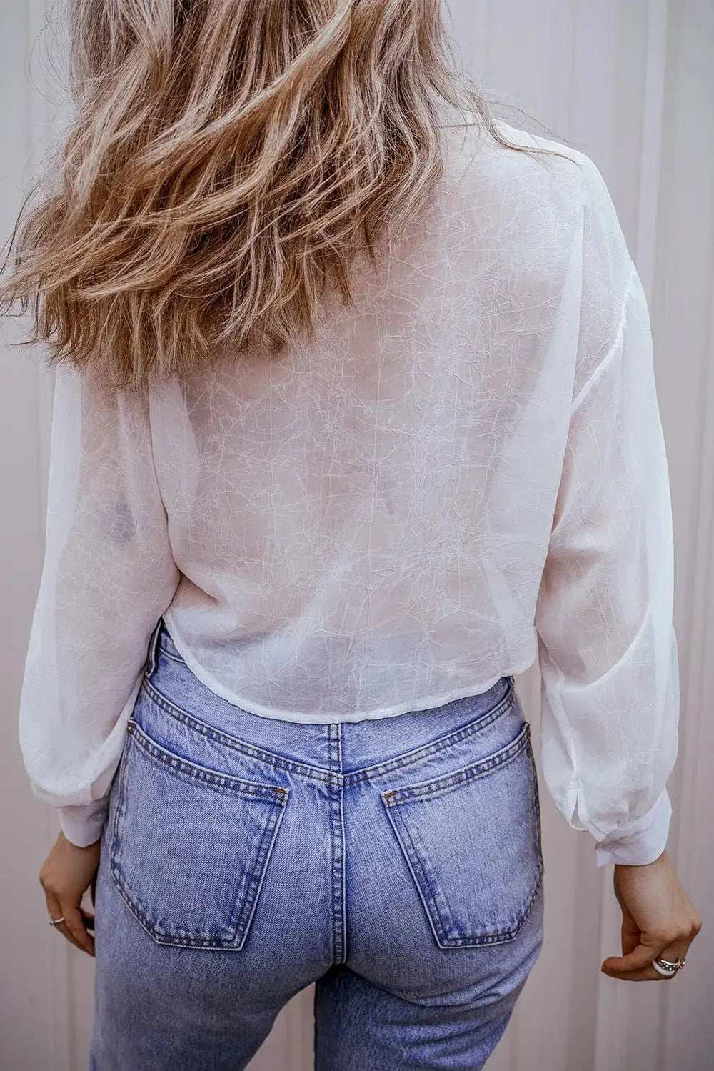 Collared Neck Long Sleeve Shirt - Trendsi - Flyclothing LLC