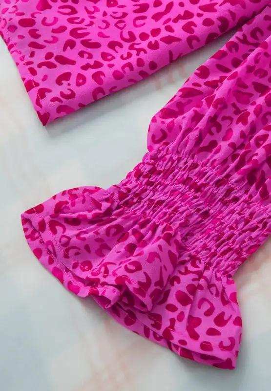 Ruched Leopard Mock Neck Long Sleeve Blouse - Trendsi - Flyclothing LLC