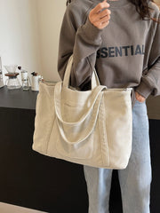 Corduroy Solid Large Tote Bag - Trendsi