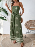 Printed Wide Leg Tube Jumpsuit - Trendsi
