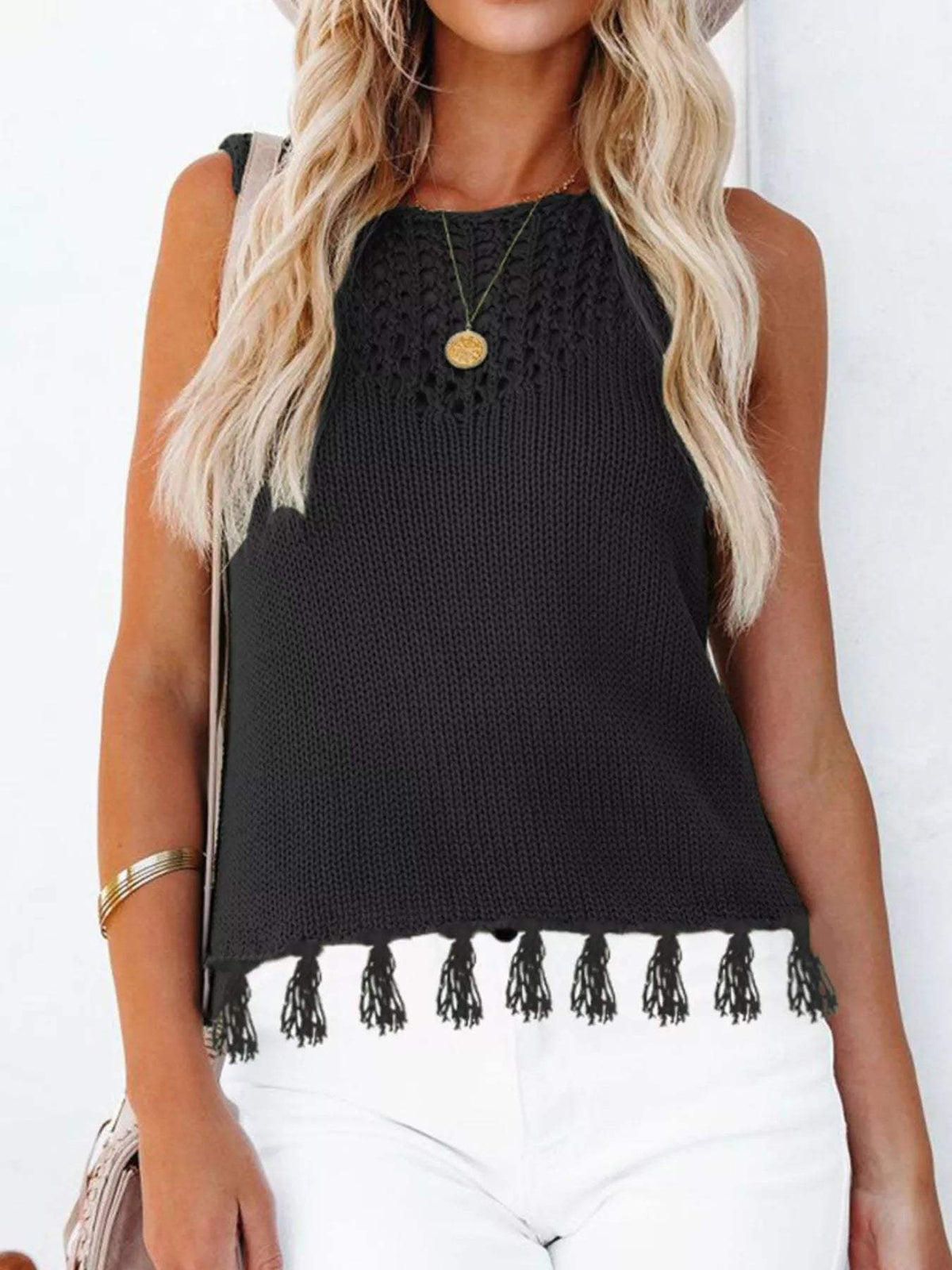 Tassel Knit Tank - Trendsi - Flyclothing LLC