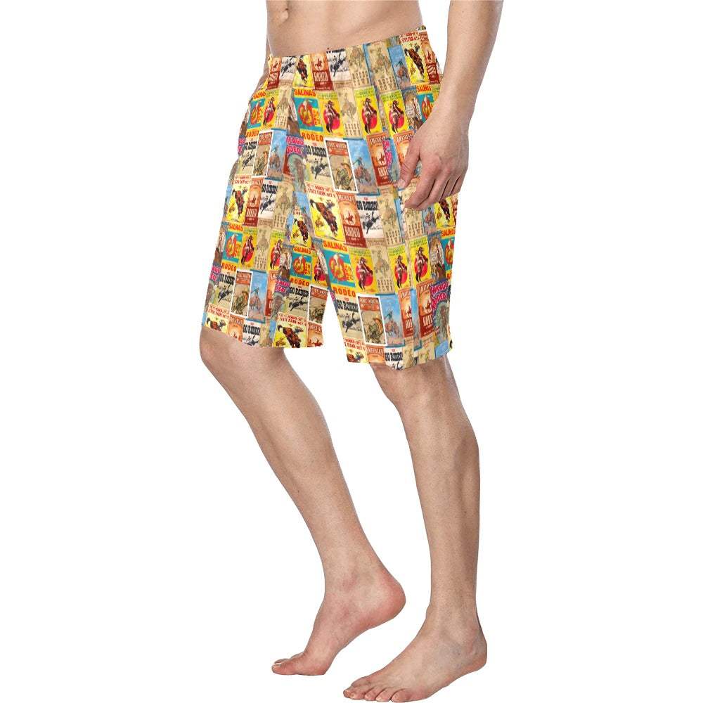 Baha Ranch Vintage Rodeo Poster Mens Western Swim Trunks Shorts - Baha Ranch Western Wear - Flyclothing LLC