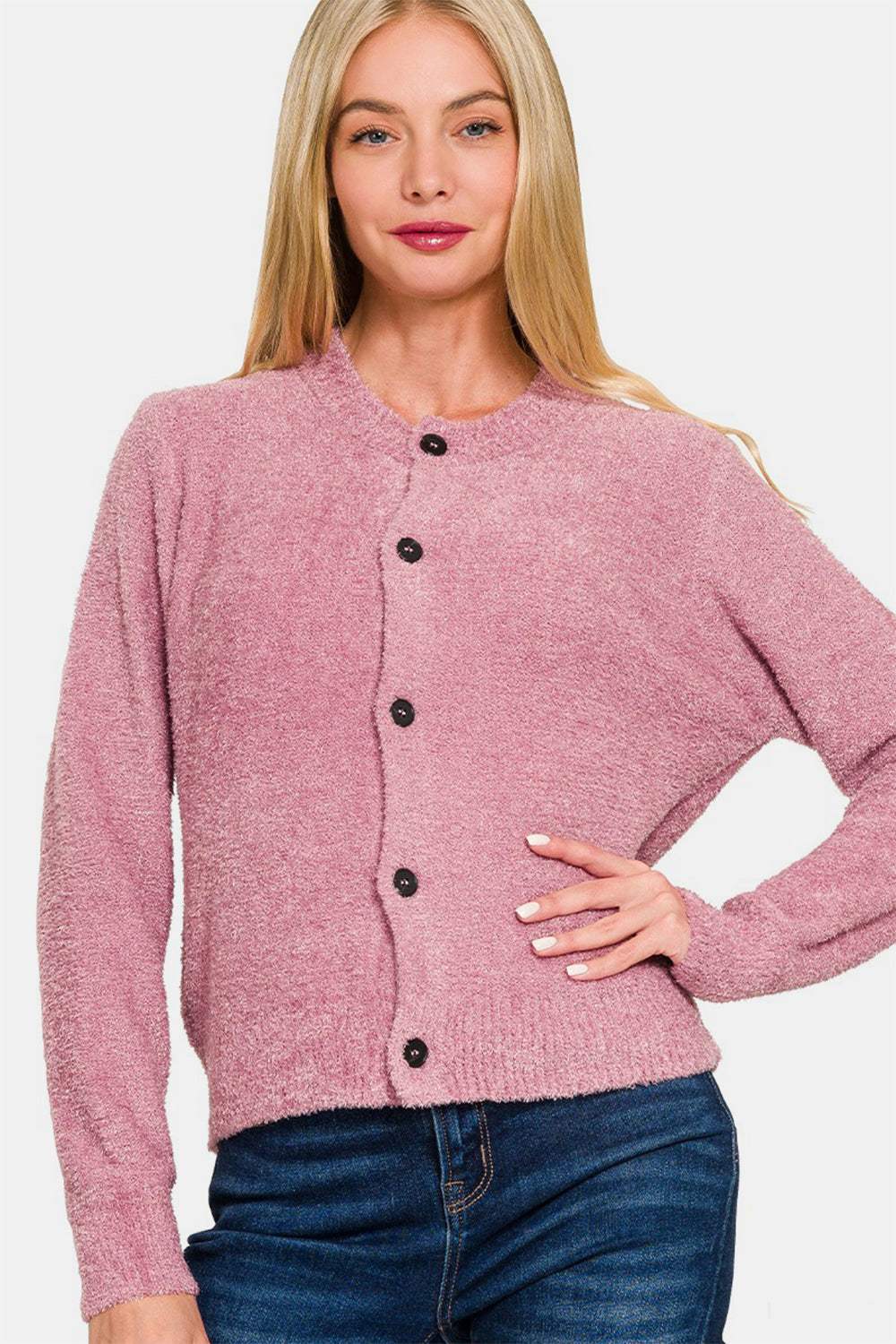 Zenana Button Down Long Sleeve Sweater Cardigan - Trendsi - Flyclothing LLC