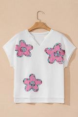 Floral Applique Notched Dolman Sleeve Top - Trendsi - Flyclothing LLC