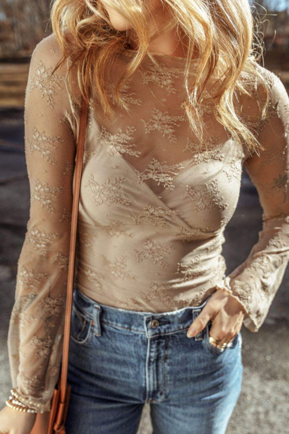 Surplice Cami and Lace Long Sleeve Cover Up Set - Trendsi - Flyclothing LLC