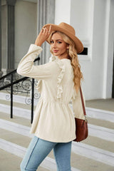 Round Neck Ruffled Peplum Blouse - Trendsi - Flyclothing LLC