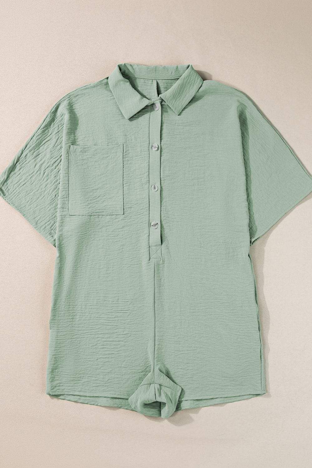 Half Button Collared Neck Romper - Trendsi - Flyclothing LLC