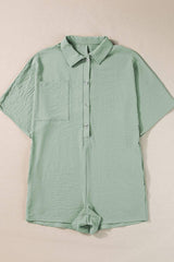 Half Button Collared Neck Romper - Trendsi - Flyclothing LLC