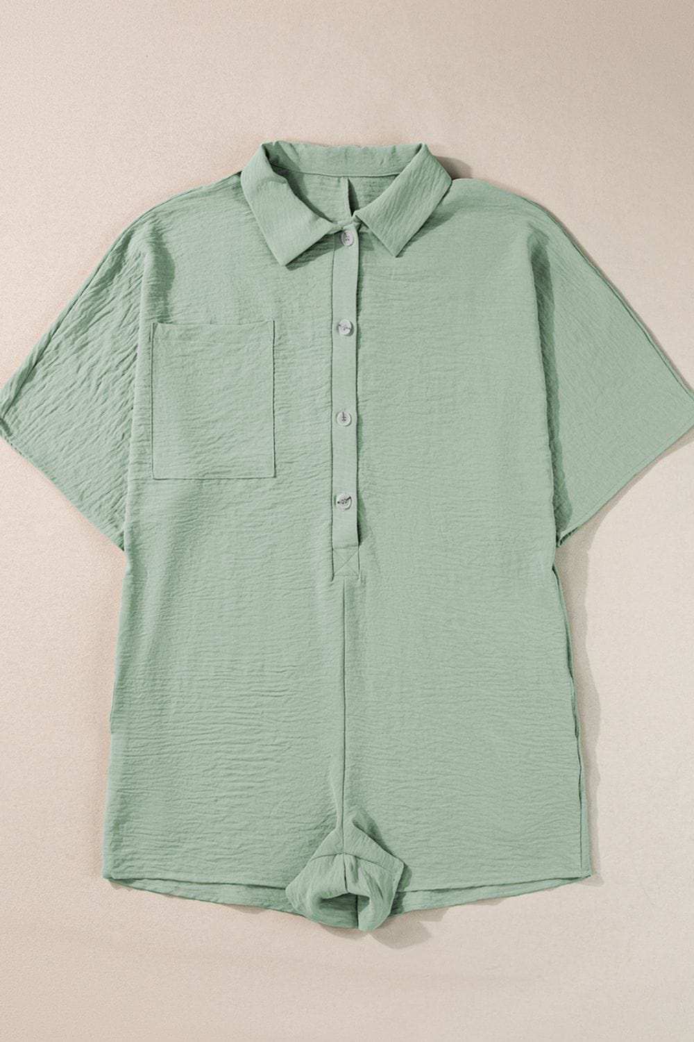 Half Button Collared Neck Romper - Trendsi - Flyclothing LLC