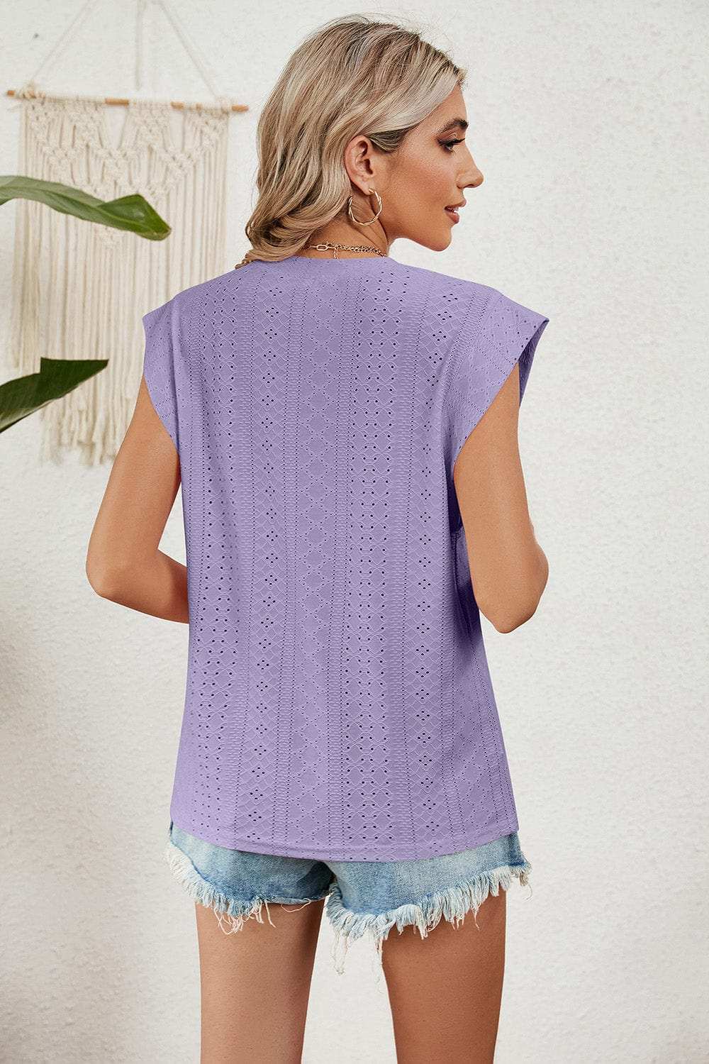 Eyelet Round Neck Tank - Trendsi - Flyclothing LLC