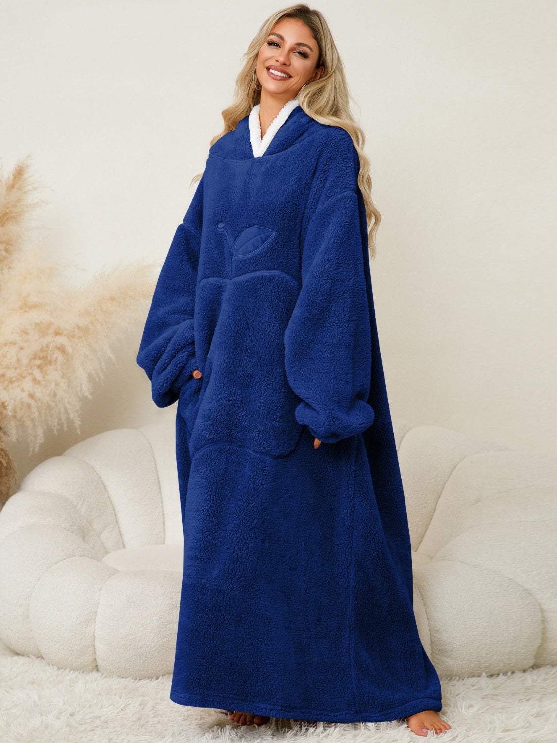 Pocketed Contrast Long Sleeve Hooded Lounge Dress - Trendsi - Flyclothing LLC