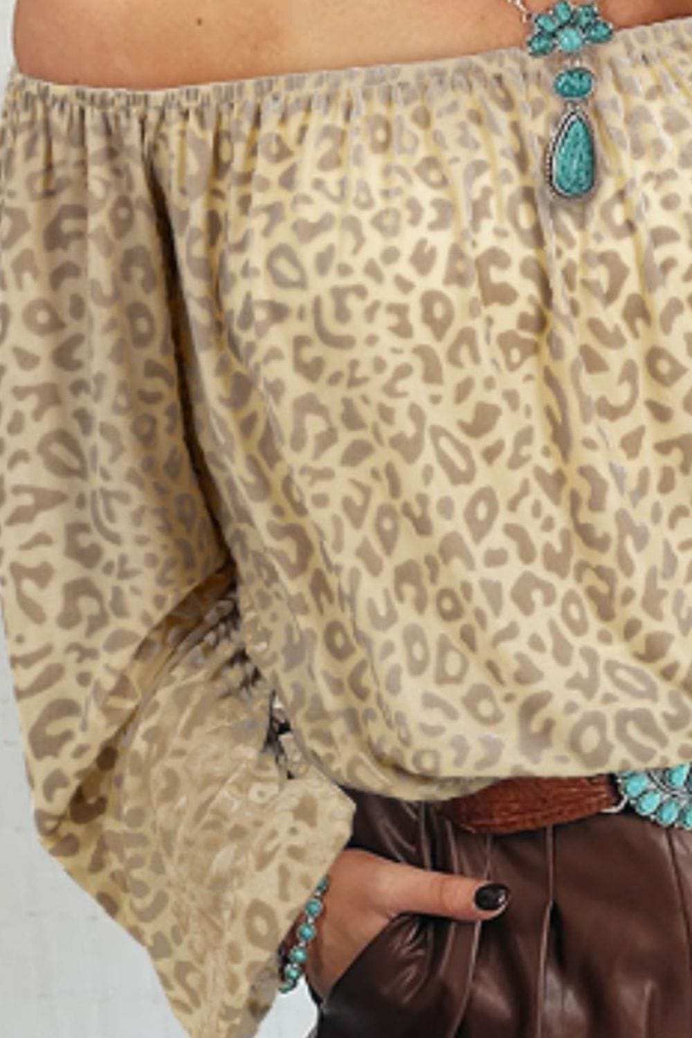 Leopard Off-Shoulder Long Sleeve Blouse - Trendsi - Flyclothing LLC