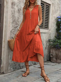 Decorative Button Notched Sleeveless Dress - Trendsi - Flyclothing LLC