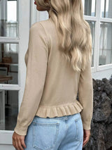 Ruffle Hem Button-Up Cardigan - Trendsi - Flyclothing LLC