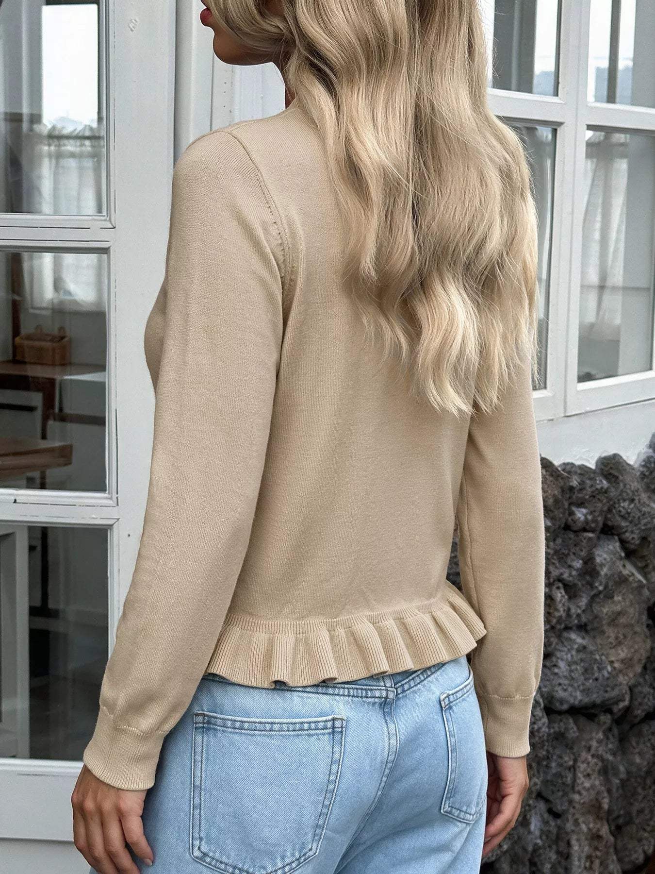 Ruffle Hem Button-Up Cardigan - Trendsi - Flyclothing LLC