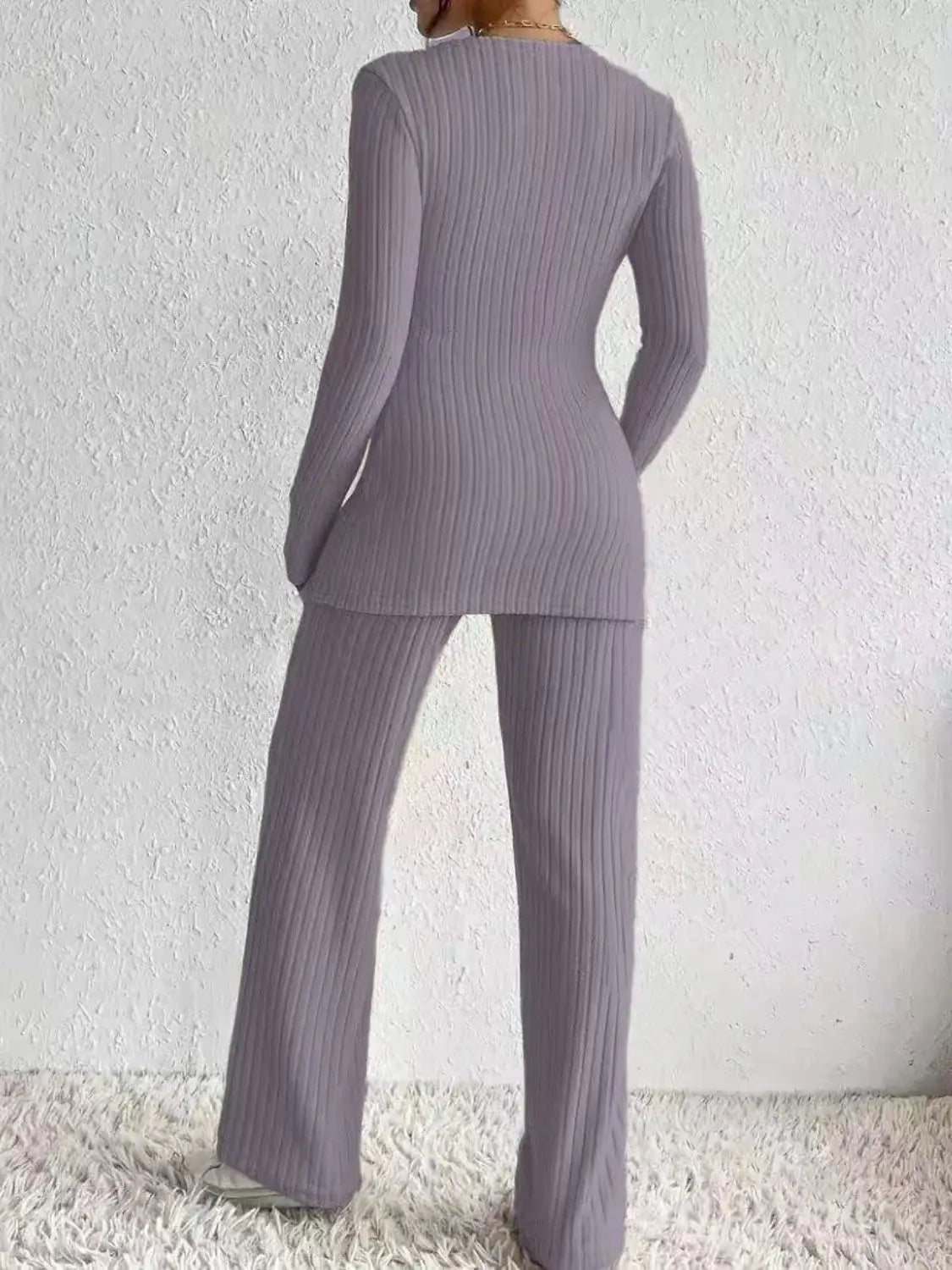 Surplice Long Sleeve Top and Pants Set - Trendsi - Flyclothing LLC