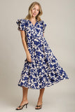 Umgee Full Size Floral Collared Ruffle Cap Sleeve Midi Dress Plus Size - Trendsi