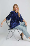 Umgee Pearl Detail Collared Neck Velvet Babydoll Blouse - Trendsi - Flyclothing LLC