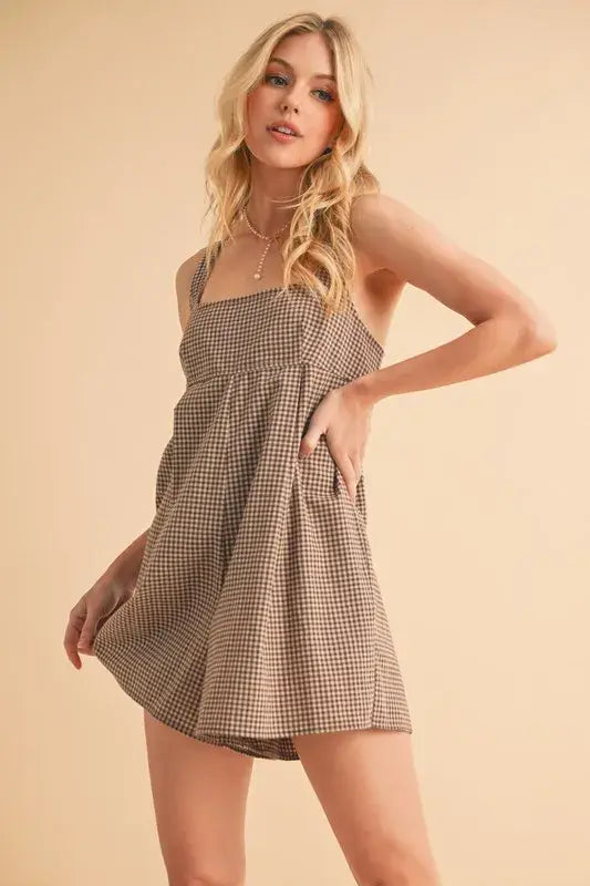 Aemi+Co Plaid Square Neck Romper - Trendsi - Flyclothing LLC