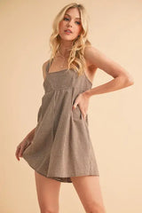 Aemi+Co Plaid Square Neck Romper - Trendsi - Flyclothing LLC