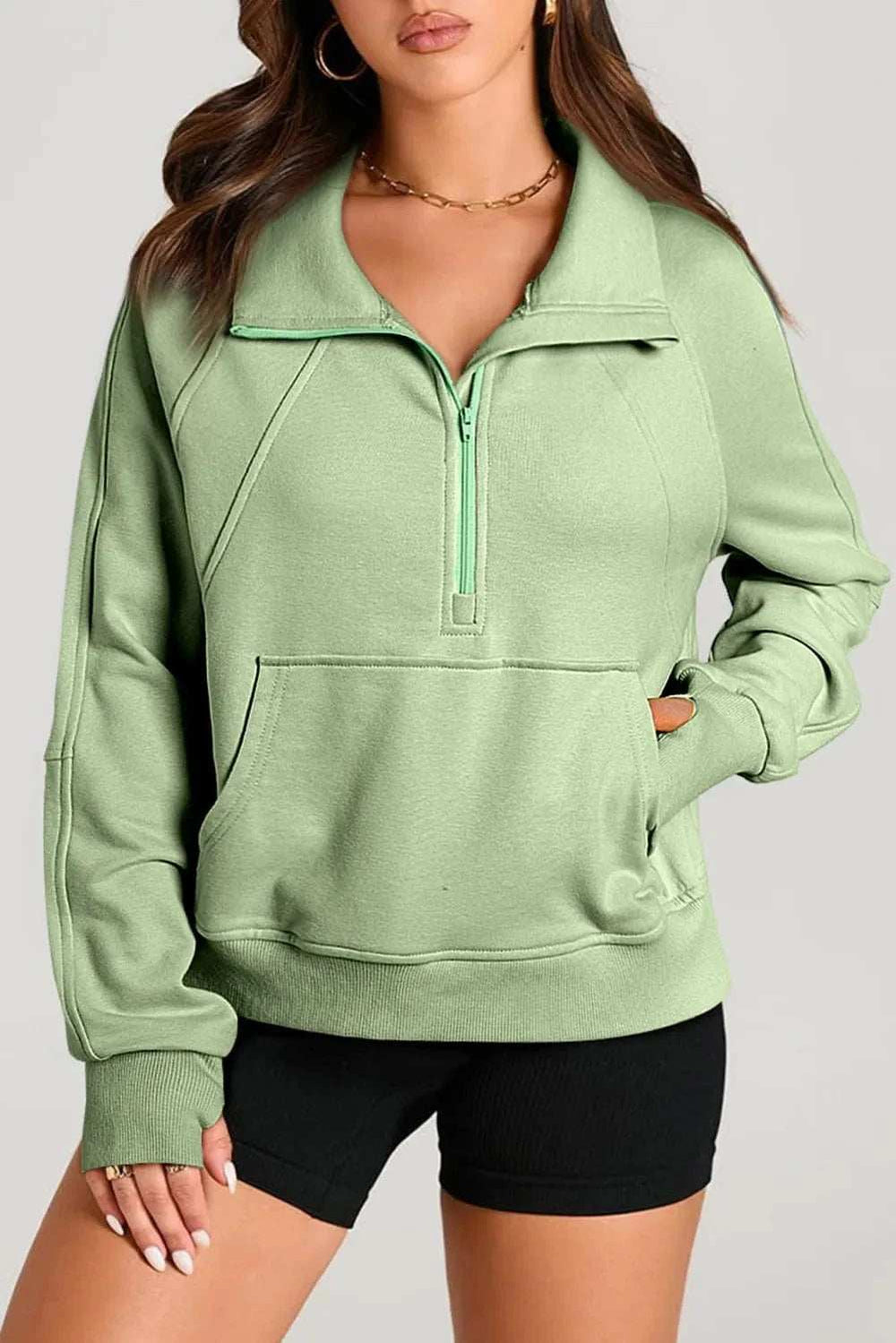 Half Zip Long Sleeve Sweatshirt - Trendsi - Flyclothing LLC
