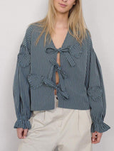 Tied Flounce Sleeve Blouse - Trendsi - Flyclothing LLC