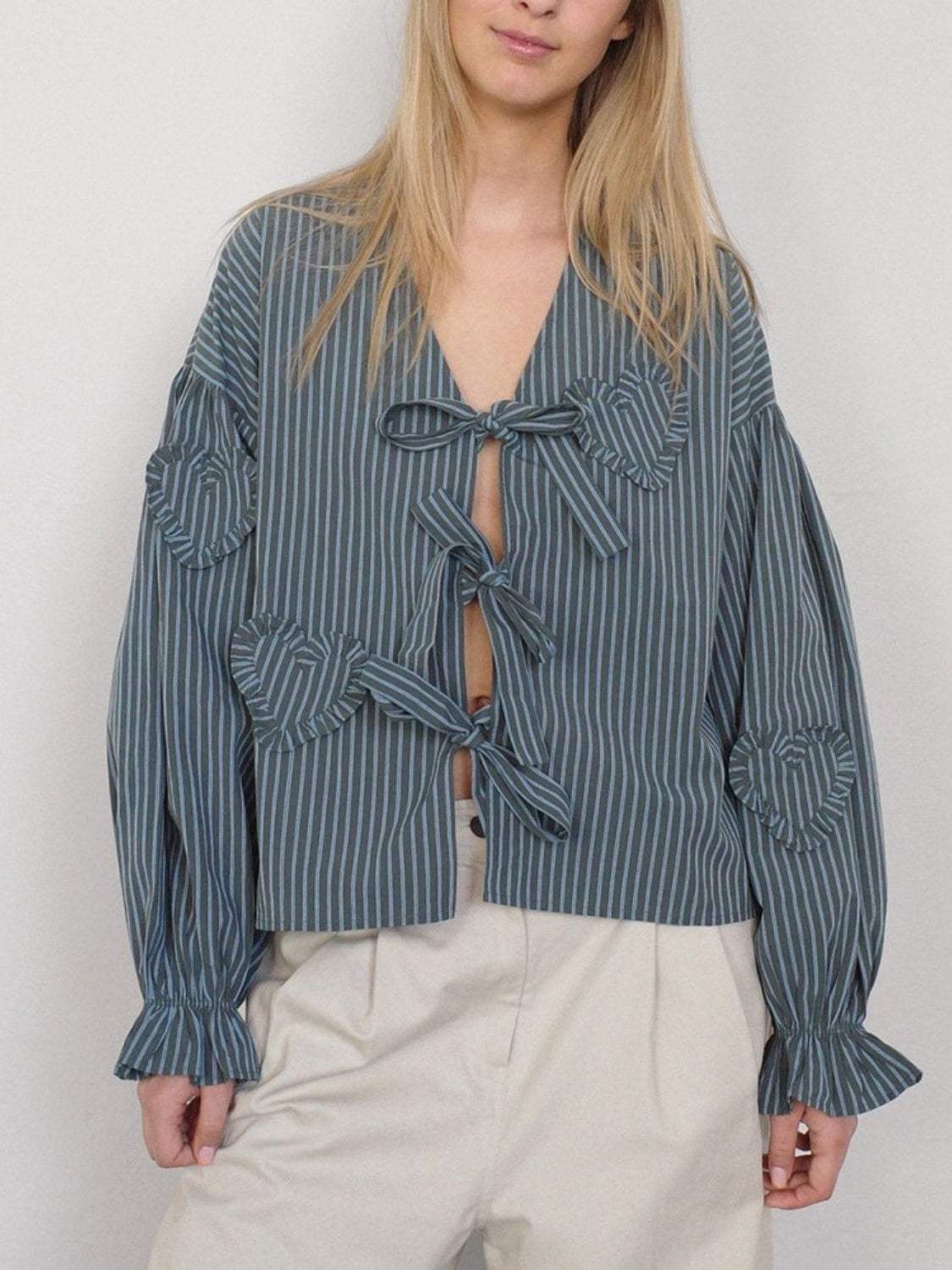 Tied Flounce Sleeve Blouse - Trendsi - Flyclothing LLC