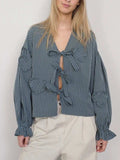 Tied Flounce Sleeve Blouse - Trendsi - Flyclothing LLC