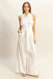 HYFVE Sleeveless Tie Waist Wide Leg Jumpsuit - Trendsi