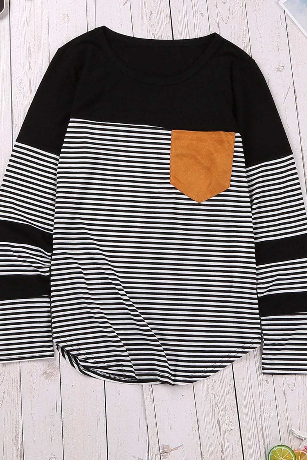 Striped Round Neck Long Sleeve T-Shirt - Trendsi - Flyclothing LLC