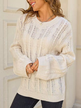 Cable Knit Long Sleeve Sweater - Trendsi - Flyclothing LLC