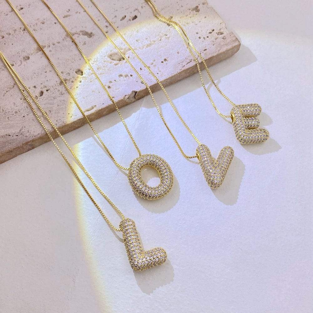 Gold-Plated Inlaid Zircon Letter Necklace - Trendsi - Flyclothing LLC